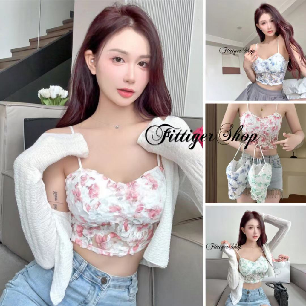 (386# ) NEW เสื้อสายเดี่ยวแฟชั่น เสื้อสายเดี่ยวลูกไม้น่ารักใส่สบาย มีฟองในตัว NY175 (พร้อมถุงซิป)
