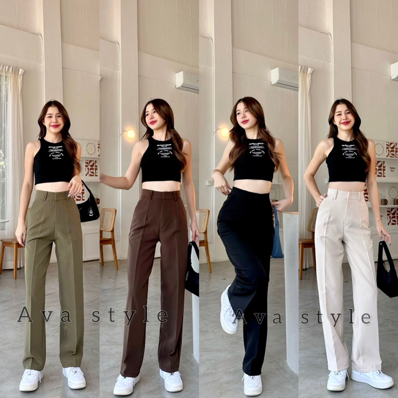 S-XXXL perfect pants กางเกงขากระบอกกลางเองสูง (ผ้าไอวี่)ผ้าดีทรงสวยมาก