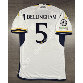 เสื้อฟุตบอล เกรด player รีล มาดริด Home เหย้า 2023/24 อาร์ม UCL เบอร์ชื่อ 5 BELLINGHAM