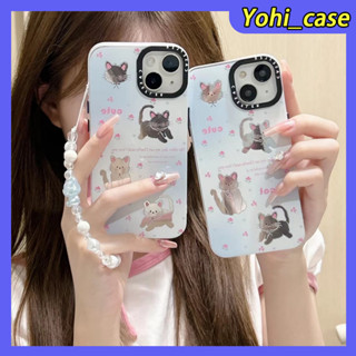 💕พร้อมส่ง💕iPhone 14 13 12 11 Pro Max เคส for เคสไอโฟน11 แฟชั่น บางเบาพกพาง่าย น่ารัก การ์ตูน แมว กระจกเงา โซ่มุก Case