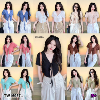 SS16957 เสื้อครอป แขนสั้น แหวกเบา โบว์ผูกด้านหน้า Cropped top, short sleeves, light cut, front bow tie