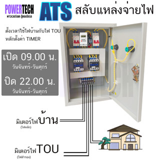 ATS -21 สลับแหล่งจ่ายไฟ 220V อัตโนมัติ สลับไฟบ้าน กับไฟ TOU ได้ ชาร์จรถ EV