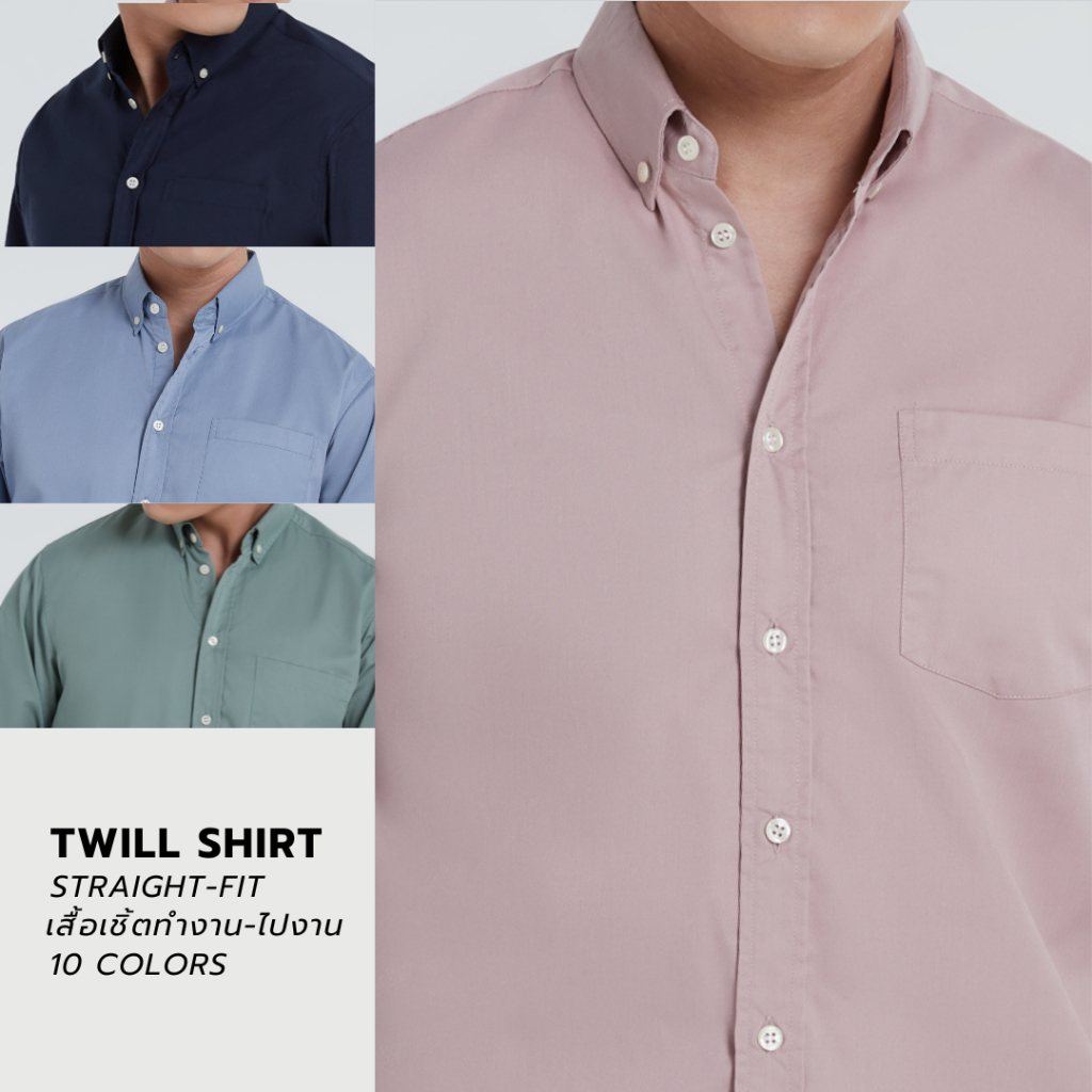 [โค้ด 30% 30WOW200] เสื้อเชิ้ตผู้ชาย แขนยาว ผ้า COTTON TWILL - RALPH T เสื้อเชิ้ตแขนยาว ทำงาน ผู้ชาย สีชมพู สีขาว