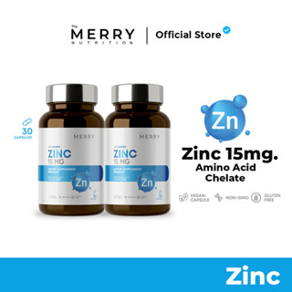 [1เเถม1] The Merry Zinc 15 mg.(Zinc Amino Acis Chelte 15 mg.) 2 กระปุก x 30 Capsule [60 Capsule]