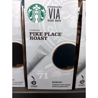 กาแฟไพคเพลสโรสท์STARBUCKS VIA READY BREW PIKE PLACE ROAST ARABICA 100% COFFEEใน1กล่องบรรจุ 12ซอง