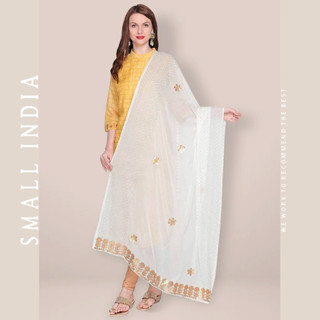 {**ส่งฟรี**} SMALL INDIA 💗✨ Off White Chiffon Dupatta ผ้าคลุมไหล่อินเดีย 💗✨ Beautiful Dupatta For Women