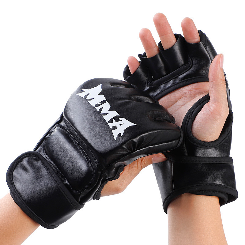 นวมครึ่งนิ้ว boxing gloves ฟองน้ำหนา 3 ซม. ถุงมือต่อสู้ นวมชกมวย MMA นวมต่อยมวย
