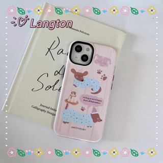 🌈Langton🌸ขอบเต็ม ป้องกันการหล่น iphone 11 14 pro max การ์ตูน เรียบง่าย สีชมพู สาวน่ารักหัวใจ case for iPhone 12 13