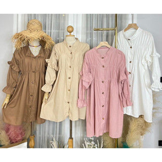 ☀️𝒔𝒆𝒆𝒏 𝒔𝒕𝒚𝒍𝒆 - Linen dress เดรสกระดุมระบายแขน