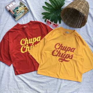 เสื้อครอปทรงไหล่ตก สกรีนลาย Chupa Chups