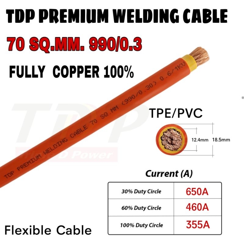 TDP PREMIUM CABLE 70 SQ.MM.( เมตรละ 440 บาท×30เมตร) สายแบตเตอรี่ สายเชื่อมไฟฟ้า