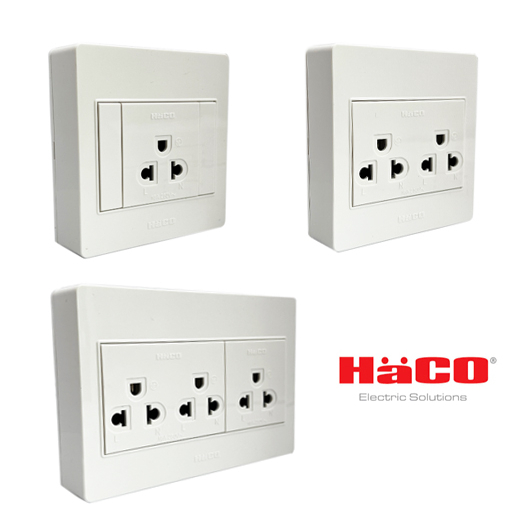 HACO เต้ารับมีกราวด์ 3 ขา 16A แบบติดลอย มีแบบ 1,2,3 ช่อง