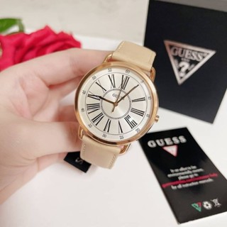 ⌚⌚นาฬิกาข้อมือ ป้ายคิงNEW Guess Kennedy W1068L5 White Dial Women Quartz Beige Leather Strap Watchสายหนังครีม ขอบโรส