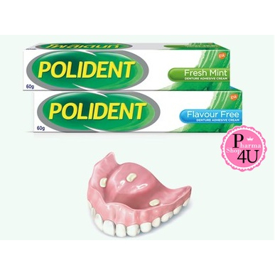 Polident ครีมติดฟันปลอม โพลิเดนท์(20, 60 กรัม) กลิ่น Fresh Mint ครีมติดฟันปลอม ติดแน่นยาวนาน 12 ชั่วโมง