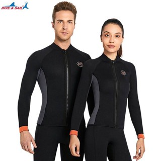 พร้อมส่งจากไทย ❤️Dive &amp; sail Wet suit for scuba diving 3 mm. เวทสูท หนา 3mm  Top ครึ่งตัวบน ขอบแขนสีส้ม