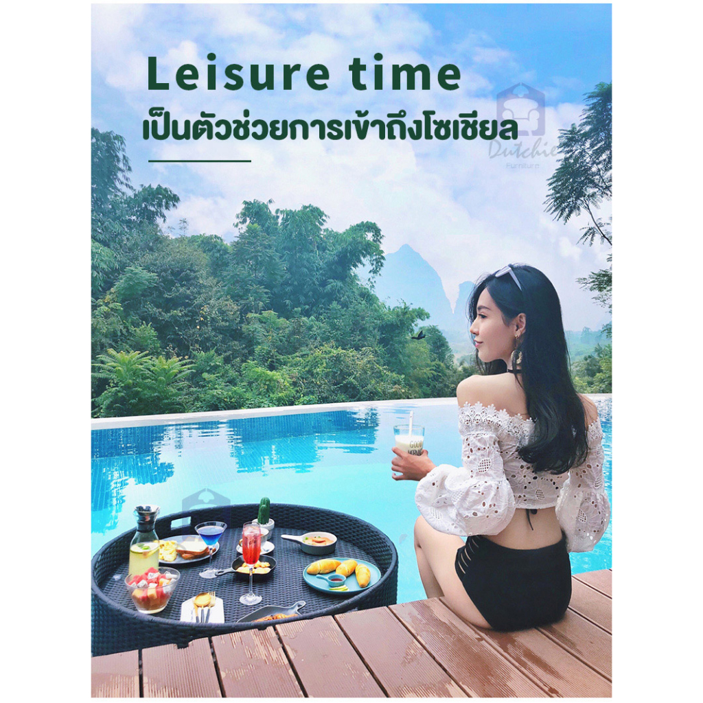 พร้อมส่งในไทย ถาดลอยน้ำ ถาดหวายลอยน้ำ Floating Breakfast ถาดเสิร์ฟอาหาร ถาดอาหารลอยสระน้ำ ทนน้ำทนแดด ถักสานด้วยหวายPE - รูปที่ 3