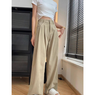 กางเกงยีนส์ขายาวเข็มขัด FINE PLEATED SOFT COTTON DENIM PANTS WITH BELT