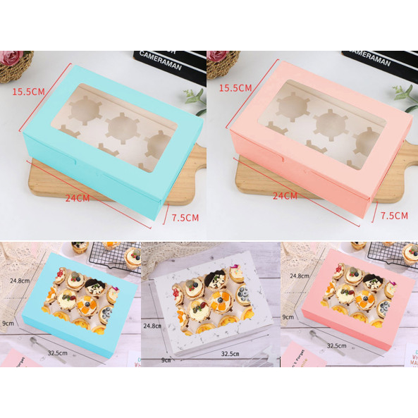กล่องคัพเค้ก 4ช่อง 6ช่อง 12 ช่อง กล่องสีพร้อมฐานรอง (CC03)