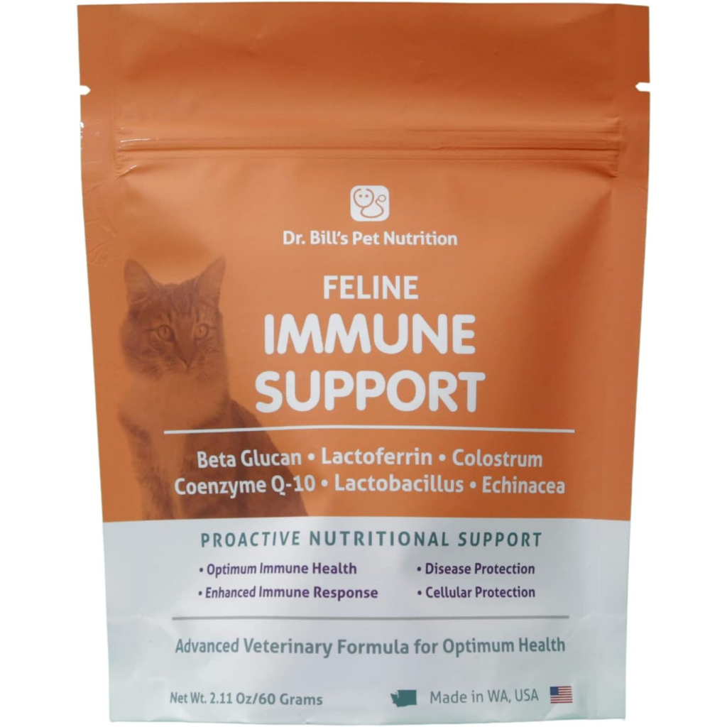 Dr. Bill’s Feline Immune Support อาหารเสริมภูมิแมว เร่งด่วน สารสกัดพรีเมี่ยม 6 ชนิด BetaGlucan, Q10, Echinacea,Colostrum