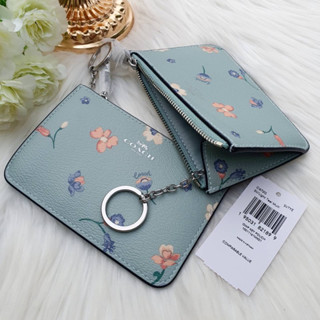 COACH CI672G Key Pouch With Mystical Floral Print พวงกุญแจ กระเป๋าใส่บัตร ใส่เหรียญ สีฟ้า