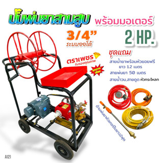 เครื่องพ่นยา 3 สูบ พร้อมมอเตอร์ไพโอเนีย 2 HP ปั้มพ่นยาสามสูบ 3/4"(6 หุน) ตราเพชร รุ่นTS-25 Eพร้อมอุปกรณ์(A121)แท่น 4ล้อ