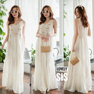 🌈🌿🌺🌼🌸🧡🇰🇷 Crochet Embroidery Sleeveless Maxi Dress