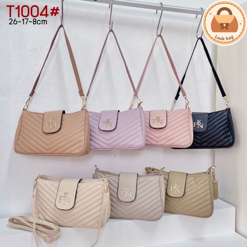 T1004#กระเป๋าสะพายไหล่PNKเเท้ มีสายคอสบอดี้ หนังPU