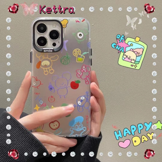 💜Kettra💜ป้องกันการหล่น ขอบเต็ม iPhone 11 14 pro max เส้นขอบโปร่งใส การ์ตูน เงิน หวานสวย น่ารัก case for iPhone 12 13