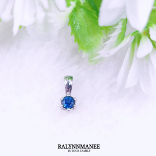 O6460 จี้พลอยไพลินเผาเก่าแท้ ( Blue sapphire ) ตัวเรือนเงินแท้ 925 ชุบทองคำขาว