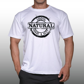 100% NATURAL GRADE A BEEF เสื้อยืดแขนสั้นผู้ชาย Men’s Gym Workout Bodybuilding Muscle T-Shirt