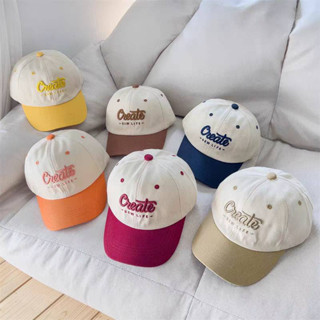 [พร้อมส่ง] หมวกเด็ก 1ปี-5ปี รอบหัว:50-52 cm. หมวกแก๊ป (Cap) สีพาสเทลทูโทน ปักอักษร " Create "