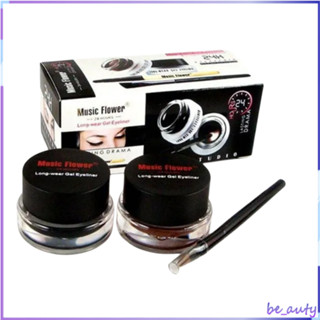 เจลเขียนคิ้ว + เจลอายไลเนอร์ 2 ตลับ (ดำ+น้ำตาล) กันน้ำ 24 ชม music flower 24 hours longwear gel eyeliner เจลอายไลเนอร์ เ