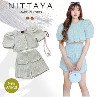 NITTAYA:เซตเสื้อครอปแขนตุ๊กตา+กางเกงขาสั้น(*รบกวนเช็คสต๊อกก่อนกดสั่งซื้อ)