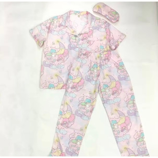 เซตชุดนอนเด็ก ผ้าไหมเกาหลี Freesize kids (เสื้อแขนสั้น+กางเกงขายาว+ผ้าปิดตา)