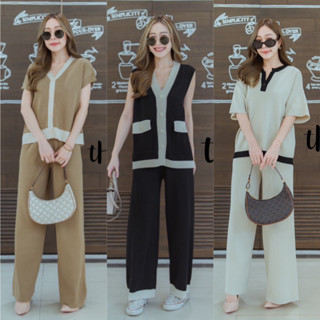 THER ชุดSet เสื้อไหมพรมคอวีแต่งกระดุมหน้า พร้อมกางเกงขายาว 9915 / 9335 CARDIGAN_NISTA