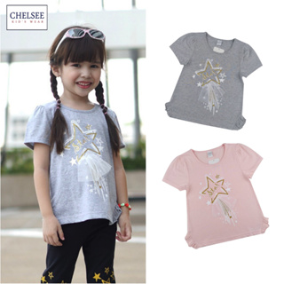 Chelsee เสื้อยืดคอกลม เด็กผู้หญิง รุ่น 237878 ลายดาว ผ้า 100%Cotton อายุ 2-10ปี เสื้อผ้าแฟชั่นเด็กโต