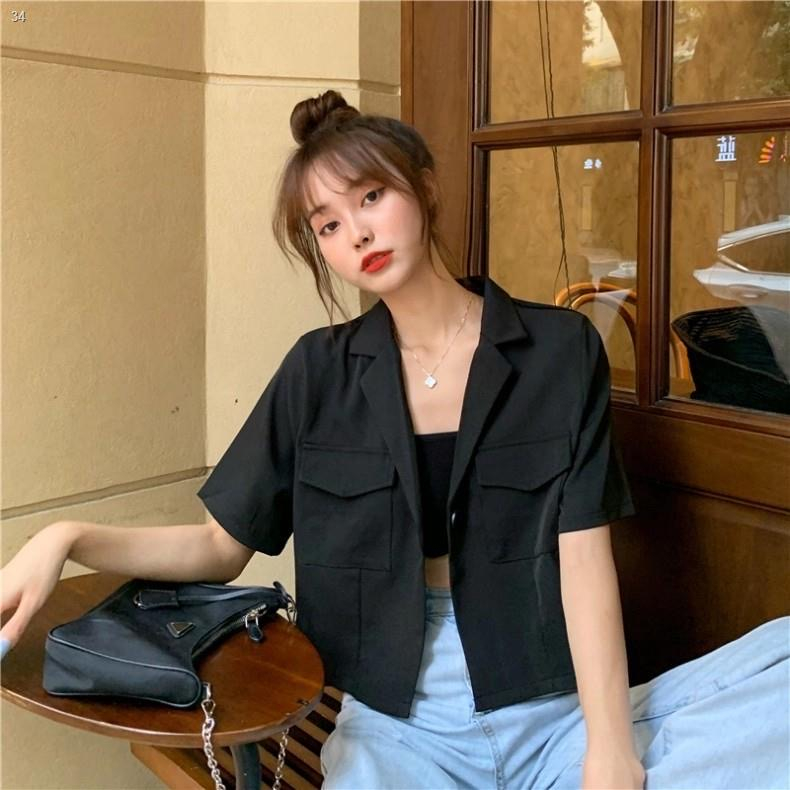 เสื้อคลุมแขนสั้นผู้หญิง เสื้อเชิ้ต เสื้อเบลาส์ แต่งกระเป๋ามี5สี รุ่น#001