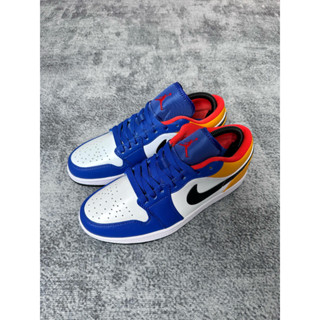 Air Jordan 1 Lowสีน้ำเงินเหลืองรองเท้าบาสเกตบอลคลาสสิกวัฒนธรรมวินเทจลำลองต่ำ รองเท้าผ้าใบ nike แท้100% ผู้ชาย ผู้หญิง