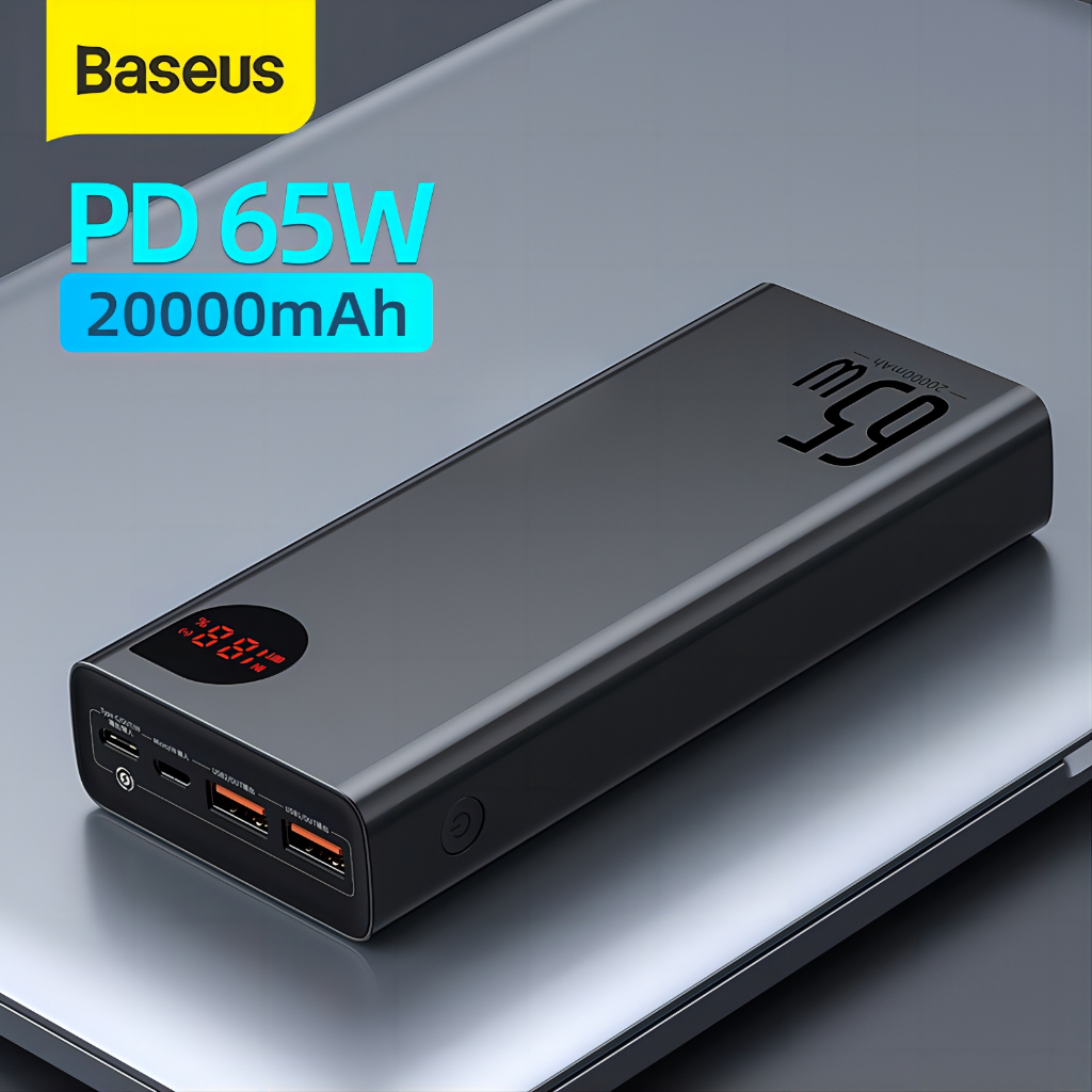 【2 Years Warranty】Baseus หัวชาร์จเร็ว 65W Power Bank 20000mAh Portable Powerbank Fast Charging Charger Laptop