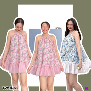 👗Pfashion [ส่งไวมาก🚛] P18760 เดรสสั้นสายผูกโบว์คอ ปรับรูดเองได้ ..