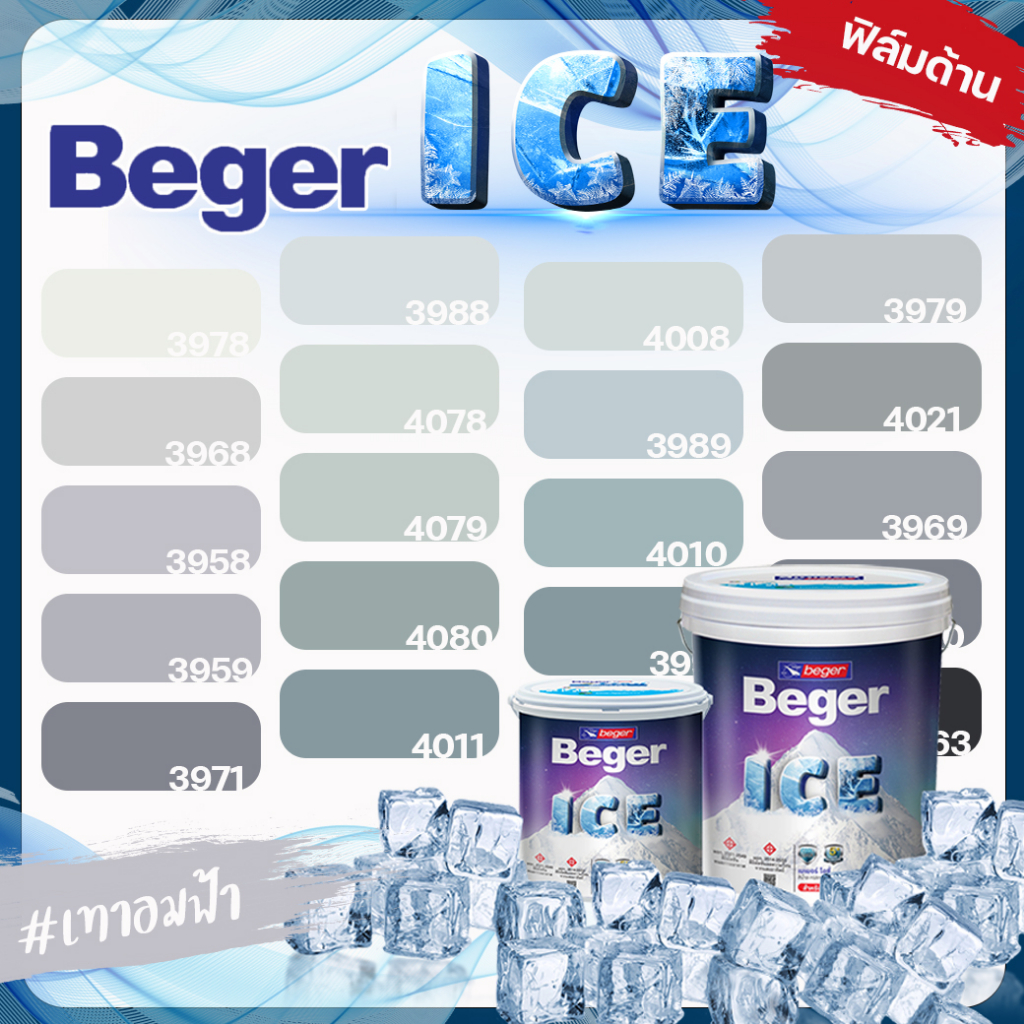 Beger สีเทา อมฟ้า ด้าน ขนาด 1 ลิตร Beger ICE สีทาภายนอก และ สีทาภายใน  กันร้อนเยี่ยม เบเยอร์ ไอซ์ สี