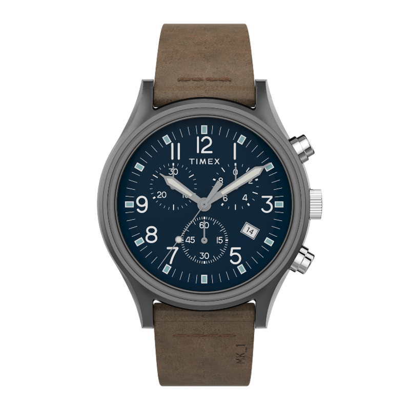 Timex TW2T68000 MK1 Steel Chronograph นาฬิกาข้อมือผู้ชาย สายหนัง สีน้ำตาล หน้าปัด 42 มม.