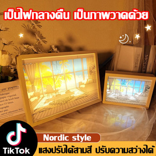 โคมไฟตั้งโต๊ะ Led กรอบรูปไม้ ตกแต่งห้อง สไตล์นอร์ดิก 3 สี เสียบ USB ของตกแต่งห้องนอน สําหรับตกแต่งบ้าน