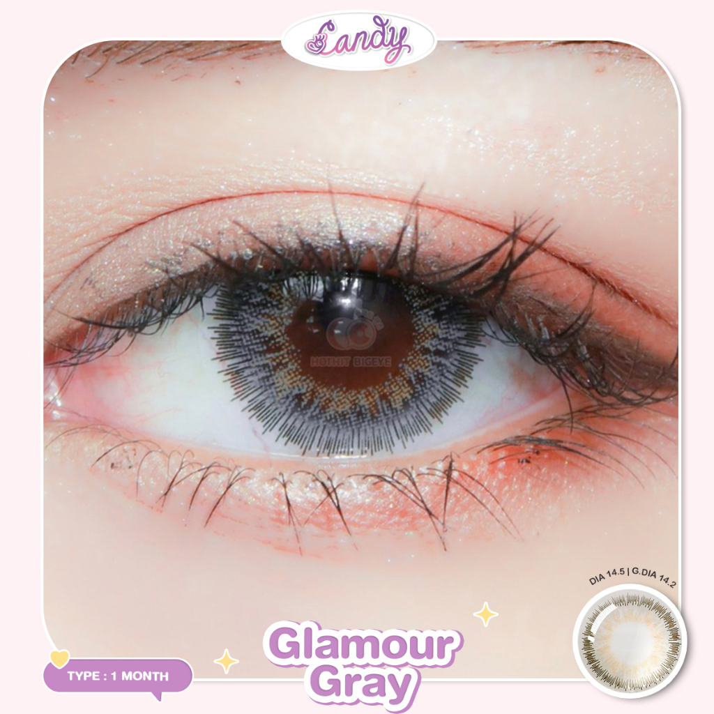 Candylens คอนแทคเลนส์ รุ่นGlamour สีเทา พร้อมส่งแบบปกติ และค่าสายตาสั้น 0.00- 7.00 (สายตาที่มีในลิสก