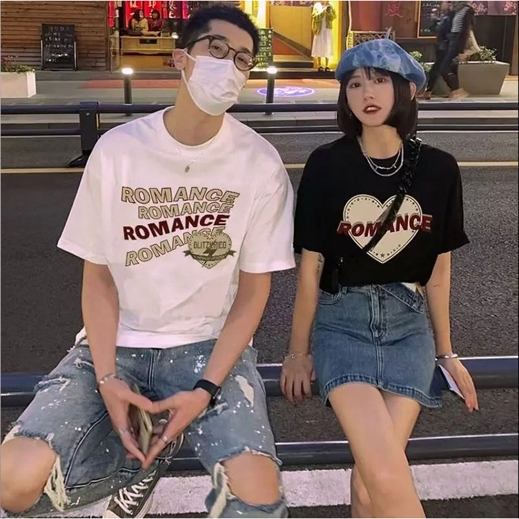 เสื้อยืดผู้หญิงโอเวอร์ไซส์เท่ๆ oversize เสื้อผ้าแฟชั่นเกาหลี สกรีนลายวินเทจ คู่รัก