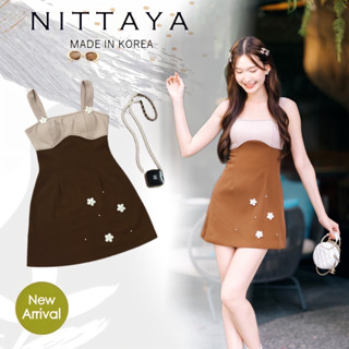 NITTAYA เดรสทรูโทนสายตะเกียบน้ำตาล(*สอบถามสต๊อกก่อนกดสั่งน๊า)