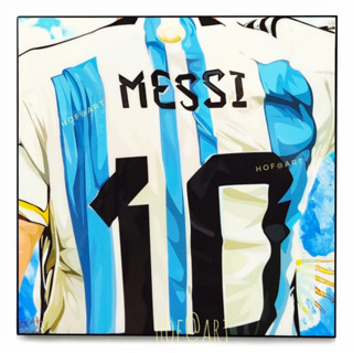 Lionel Messi เสื้อเบอร์ 10 ลีโอเนล เมสซี่ ​อาร์เจนติน่า แชมป์​ฟุตบอล​โลก​ world cup รูปภาพ​ติด​ผนัง​ pop art ฟุตบอล​