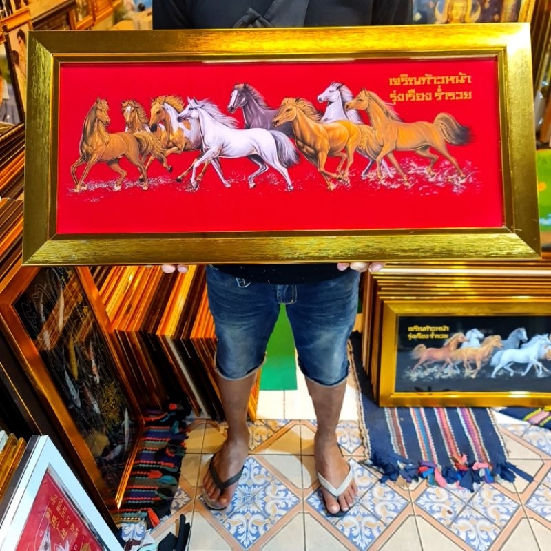 กรอบรูป ม้า ม้า8ตัว ภาพม้ามงคลเรียกทรัพย์ ภาพม้าวิ่ง ภาพม้าแปดตัว เสริมฮวงจุ้ย ของขวัญ ของที่ระลึก ของขวัญมงคล รูปม้า
