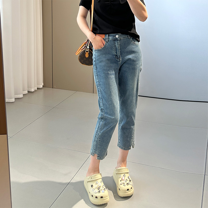 GHAOHES 🌷 กางเกง ยีน ส์ เอว ยาง ยืด🌷  S-5XL, เอวสูง, ผ้ายีนส์วินเทจ, รูปลักษณ์ที่สวยงาม, ขนาดสมบูรณ์