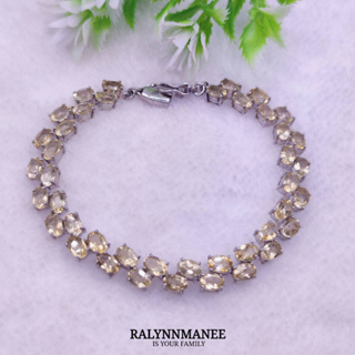 BL018 สร้อยข้อมือพลอยซิทรีนแท้ ( Citrine ) ตัวเรือนเงินแท้ 925 ชุบทองคำขาว ยาว 20 cm.